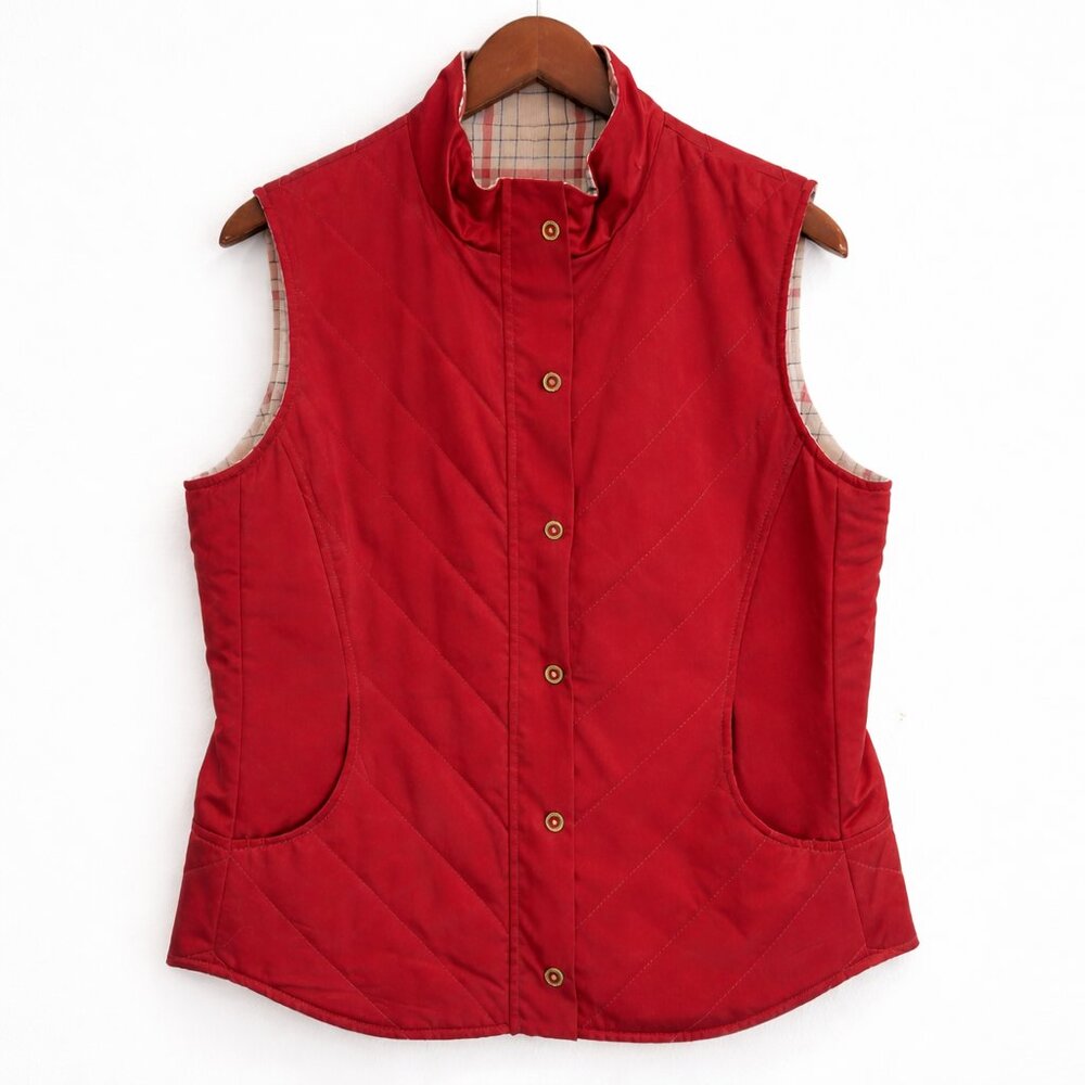 St John Sport Reversible Red Quilted Vest Plaid Golf Sleeveless Vest XL